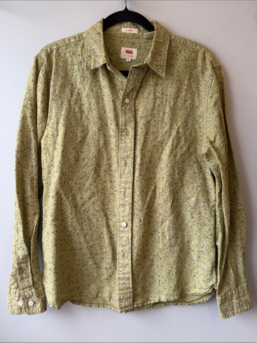 Levi's Olive Green Micro Floral Long-Sleeve Button-Up Shirt linen Cotten blend M
